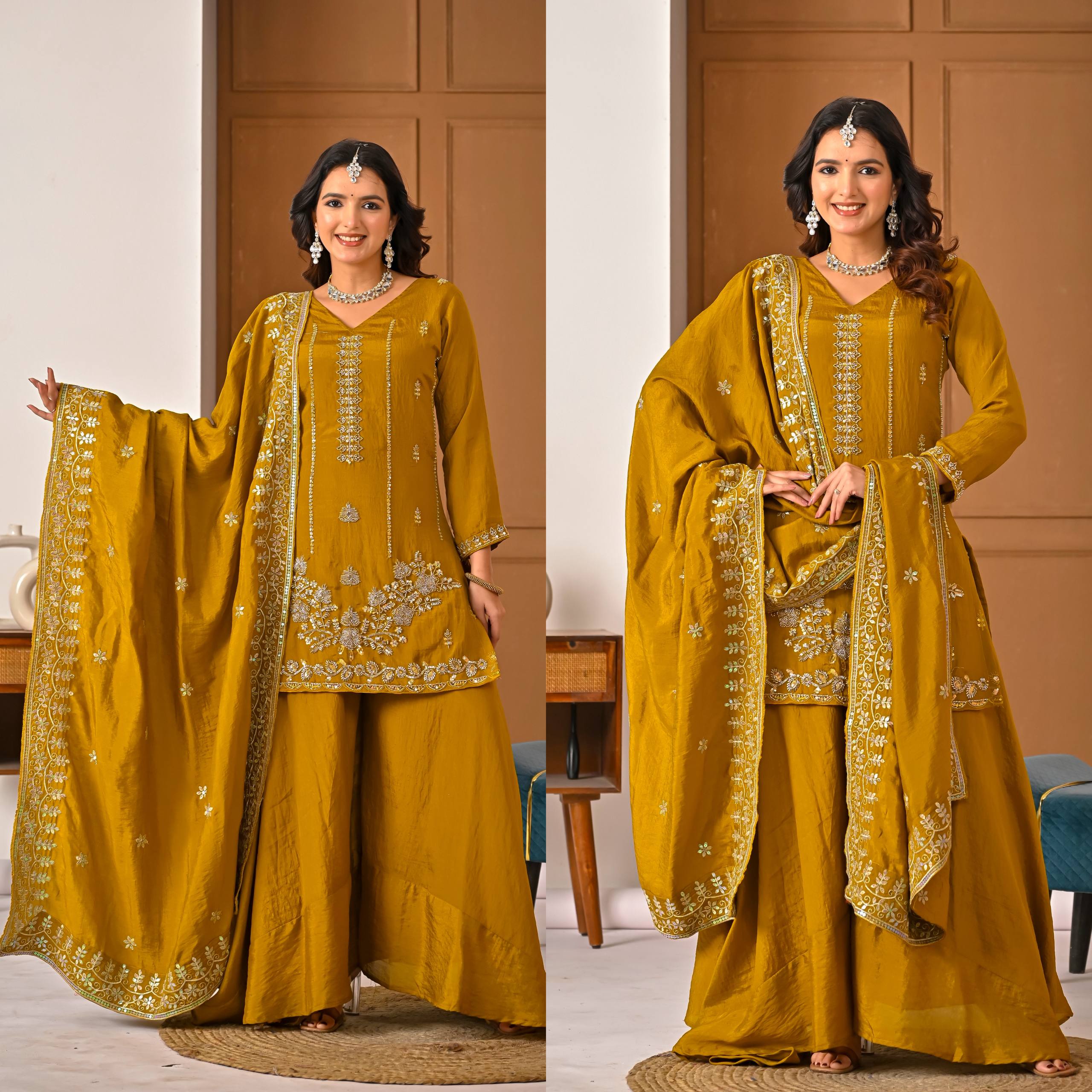 Radiant Ochre Zari-Crafted Silk Couture